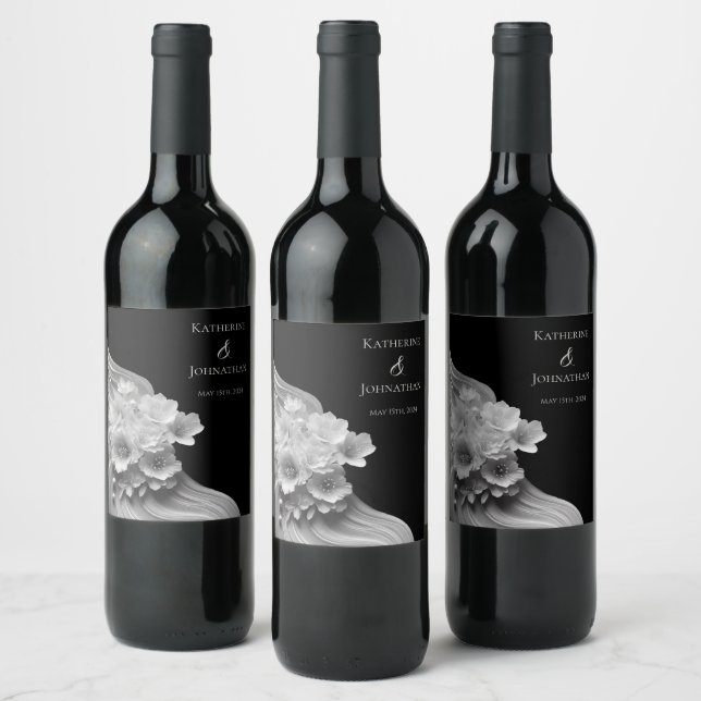 Rótulo De Garrafa De Cerveja Preto Floral Moderno e Branco (Garrafas)