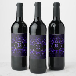 Rótulo De Garrafa De Cerveja Preto & Roxo Ornamentado Monogramado Gótico