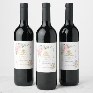 Rótulo De Garrafa De Cerveja Primavera Blush Floral Dourado Comunhão de Luxo