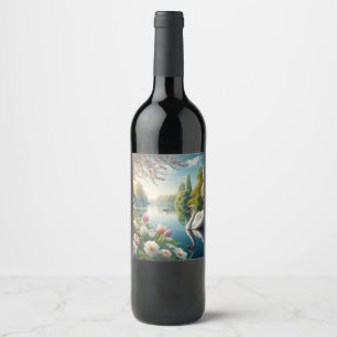 Rótulo De Garrafa De Cerveja Primavera do lago de swan floral