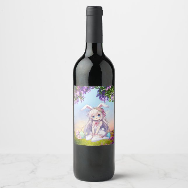 Rótulo De Garrafa De Cerveja primavera/Páscoa de coelhinho animado fofo (Frente)