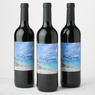 Rótulo De Garrafa De Cerveja Produção de Vinho de Praia Tropical Turquesa Linda