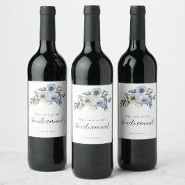 Rótulo De Garrafa De Cerveja Proposta de Dama de Honra Azul Floral Casamento Du