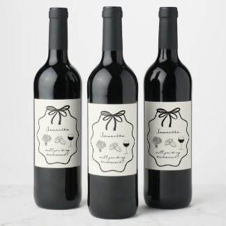 Rótulo De Garrafa De Cerveja Proposta de Damas de Honra Floral com Laço Desenha
