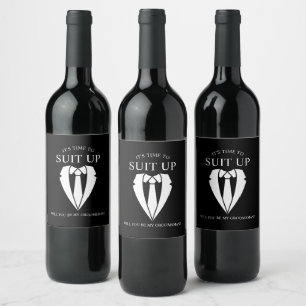 Rótulo De Garrafa De Cerveja Proposta de Padrinho de casamento Preto "SUIT UP"