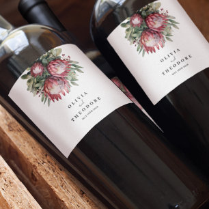 Rótulo De Garrafa De Cerveja Protea Nativa Aquarela Floral Boho Botânico