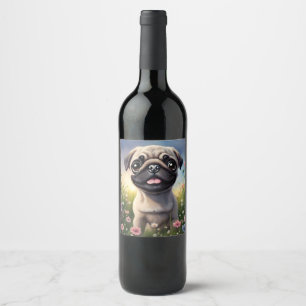 Rótulo De Garrafa De Cerveja Pug Flowers