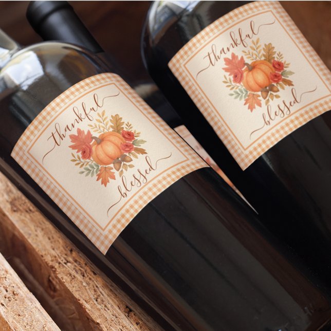 Rótulo De Garrafa De Cerveja Pumpkin agradecido e abençoado | Ação de Graças (Criador carregado)