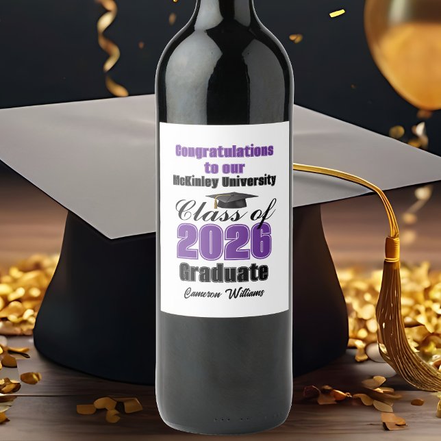 Rótulo De Garrafa De Cerveja Purple Class of 2026 Graduation Party Custom (Criador carregado)