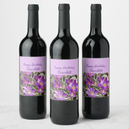 Rótulo De Garrafa De Cerveja Púrpura Crocus Birthday