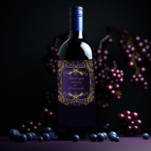 Rótulo De Garrafa De Cerveja Púrpura Gótica Elegante e Casamento Dourado