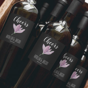Rótulo De Garrafa De Cerveja Púrpura Magnolia Flor no Casamento Negro