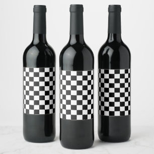 Rótulo De Garrafa De Cerveja Quadrados xadrez preto e branco geométrico retrô
