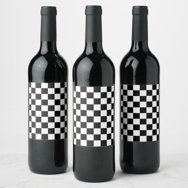 Rótulo De Garrafa De Cerveja Quadrados xadrez preto e branco geométrico retrô (Garrafas)