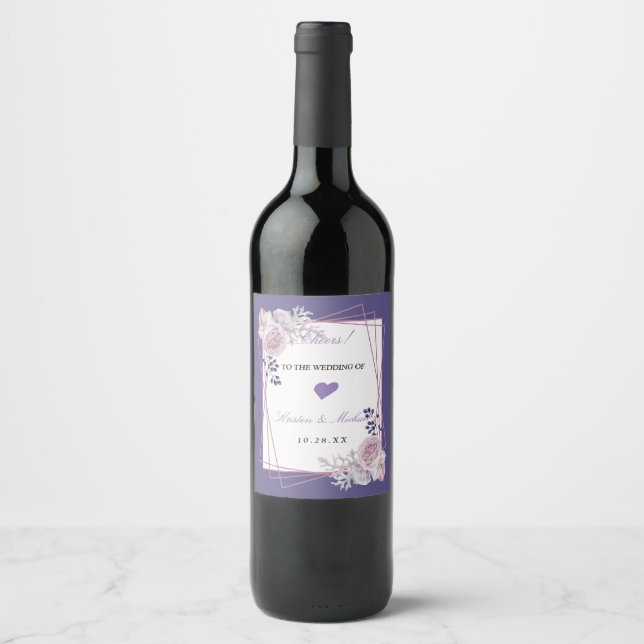 Rótulo De Garrafa De Cerveja Quadrinho elegante moderno roxo O Vinho de Casamen (Frente)