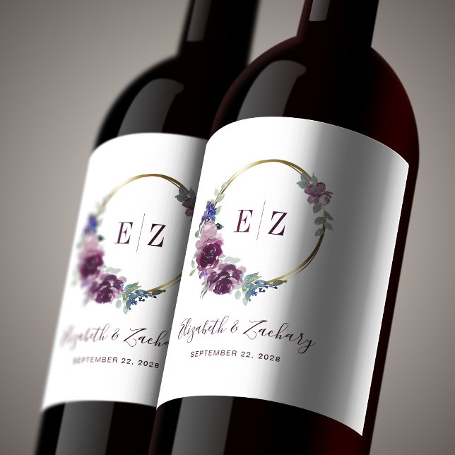 Rótulo De Garrafa De Cerveja Quadro Dourado da Rua Floral Púrpura do Monograma (Criador carregado)