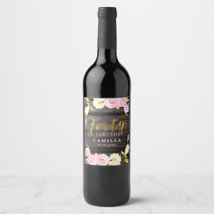 Rótulo De Garrafa De Cerveja Quarenta e aniversário elegante fabuloso da flor