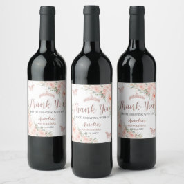 Rótulo De Garrafa De Cerveja Quinceañera Blush Rosa Floral Borboletas Douradas