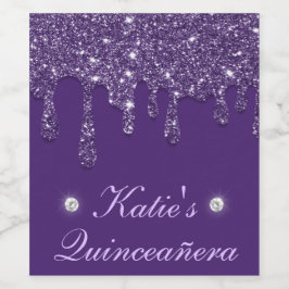 Rótulo De Garrafa De Cerveja Quinceanera Elegante Roxo Glitter