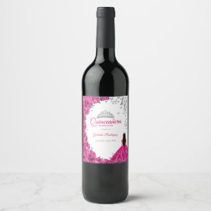 Rótulo De Garrafa De Cerveja Quinceanera Floral Cor-de-Água Fuchsia Rosa