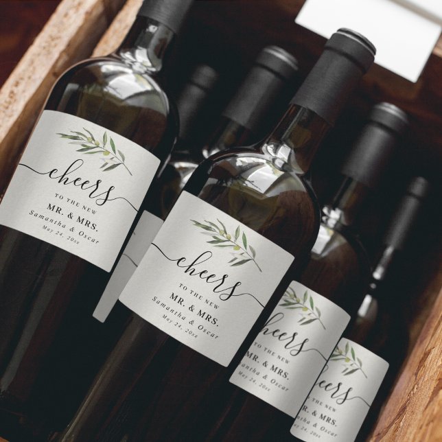 Rótulo De Garrafa De Cerveja Ramo de azeitona verde simples em aquarela (Criador carregado)