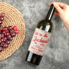 Rótulo De Garrafa De Cerveja Red Script Blue Stripes Retro Wedding