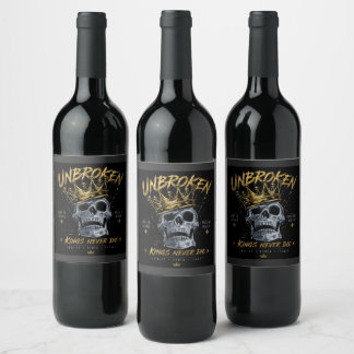 Rótulo De Garrafa De Cerveja Rei da Caveira Inquebrantável Coroa Arte Motivacio