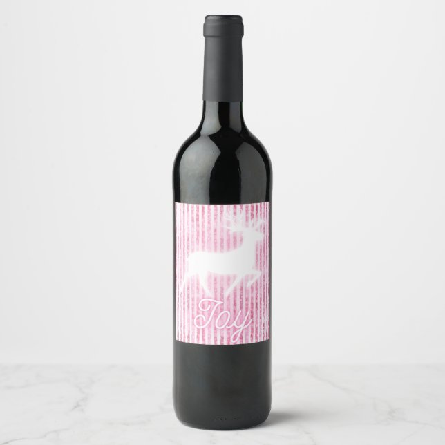 Rótulo De Garrafa De Cerveja Reindeer de Alegria Rosa e Branco de Natal (Frente)