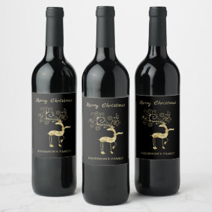Rótulo De Garrafa De Cerveja Reindeer Ouro