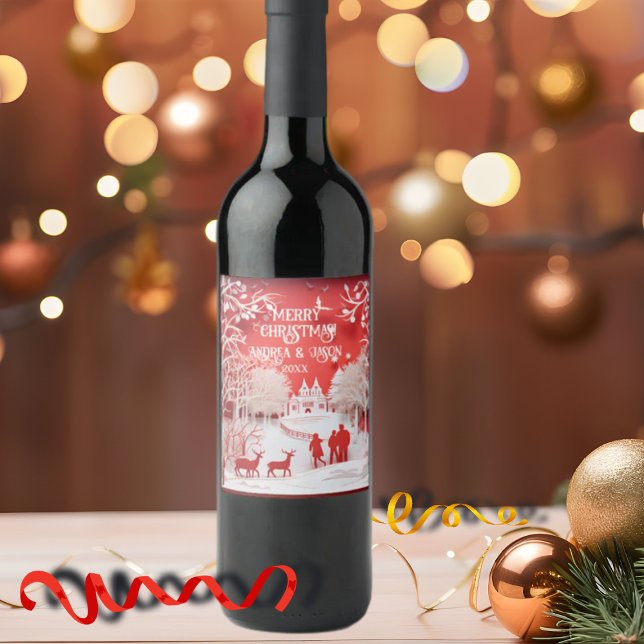 Rótulo De Garrafa De Cerveja Reindeers 3D e Pessoas na aldeia (Criador carregado)