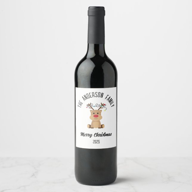 Rótulo De Garrafa De Cerveja Rena de Natal com Luzes Nome Personalizado (Frente)