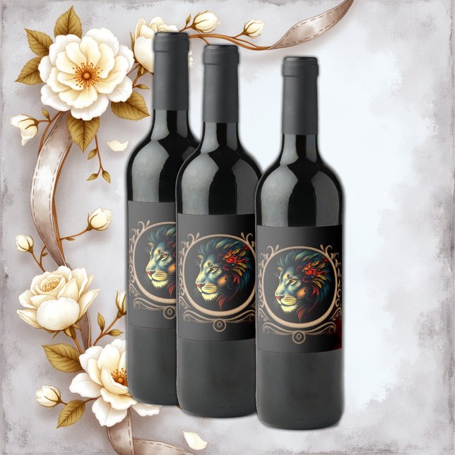 Rótulo De Garrafa De Cerveja Retrato da cabeça de leão estilizado em Mandala (Criador carregado)