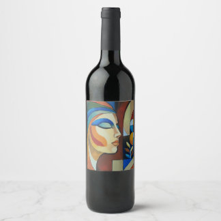 Rótulo De Garrafa De Cerveja Retrato de Mulher Cubista Abstrata Colorida Person