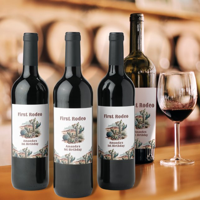 Rótulo De Garrafa De Cerveja Retro 1rua Primeiro Rodeio Oeste Cactus Aniversári (Criador carregado)