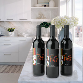 Rótulo De Garrafa De Cerveja Retro Colorful Striped Fifty Birthday Party Chic