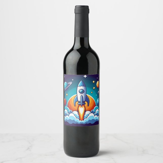 Rótulo De Garrafa De Cerveja Retro, foguete espacial (Frente)