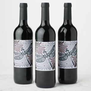 Rótulo De Garrafa De Cerveja Retro Vintage Floral Libélula