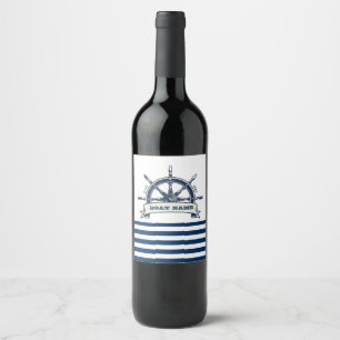 Rótulo De Garrafa De Cerveja Roda Náutica De Barco, Marinho Azul, Faixas Branc