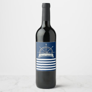 Rótulo De Garrafa De Cerveja Roda Náutica Do Barco, Marinho Blue Stripes