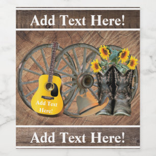 Rótulo De Garrafa De Cerveja Roda Ocidental Guitar Guitarra Botas de Girassol