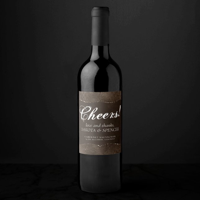 Rótulo De Garrafa De Cerveja Romance em Bronze à meia-noite | Satinge Damask (Criador carregado)