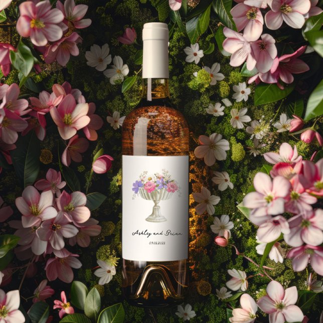 Rótulo De Garrafa De Cerveja Romantic Tuscan Garden Urn with Flowers Wedding (Criador carregado)