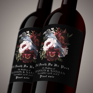 Rótulo De Garrafa De Cerveja Romântico Casamento Floral de Corvo em Aquarela Gó