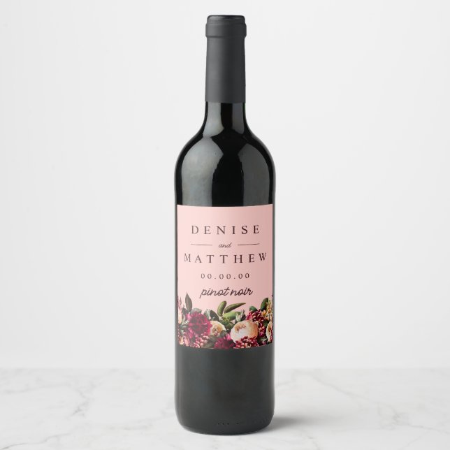 Rótulo De Garrafa De Cerveja Romântico crisântemo em cor-de-rosa (Frente)