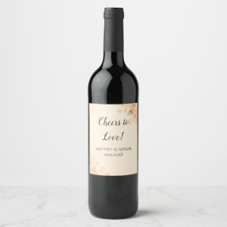 Rótulo De Garrafa De Cerveja Rosa Bege Suave & Hidrângea Dourada Floral Vinho C