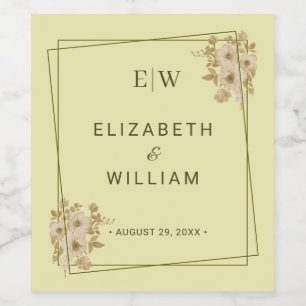 Rótulo De Garrafa De Cerveja Rosa - Casamento Amarelo Celestial Monograma