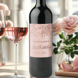 Rótulo De Garrafa De Cerveja Rosa Chic - Folha de Ouro, Glitter - aniversário d