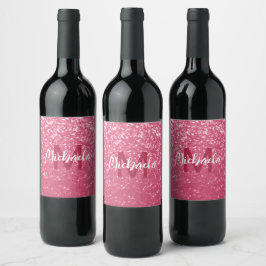 Rótulo De Garrafa De Cerveja Rosa claro monograma de rosa com brilho falso