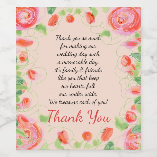 Rótulo De Garrafa De Cerveja Rosa Com Floral (Rótulo Único)