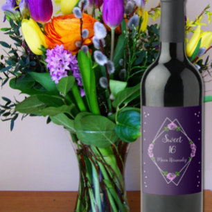 Rótulo De Garrafa De Cerveja Rosa de prata geométrica púrpura 16